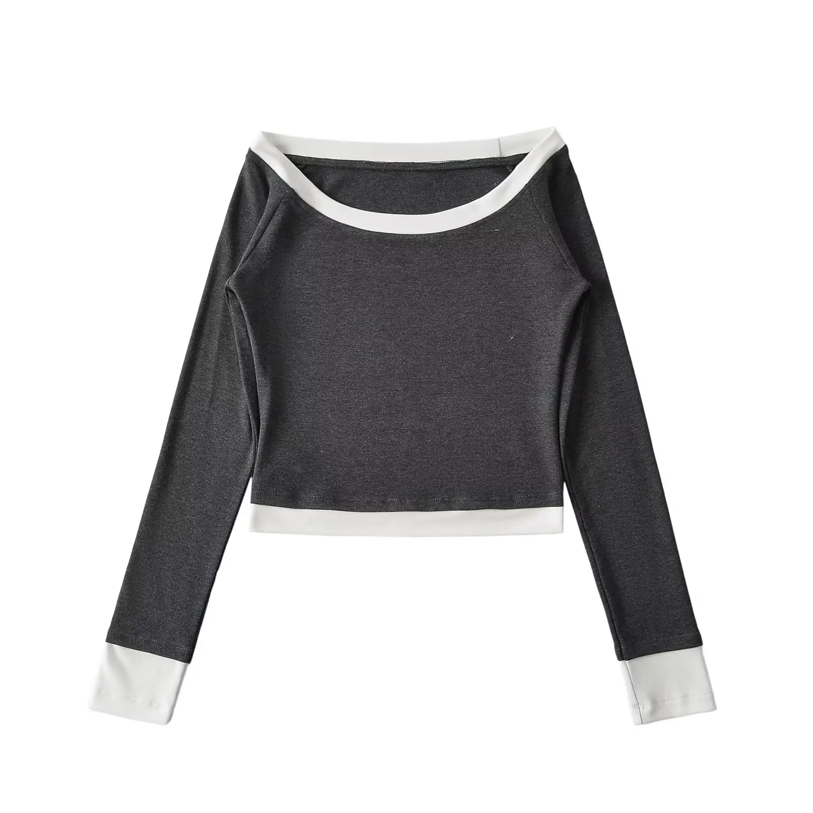 قميص نسائي بأكمام طويلة وقصة ضيقة، تصميم عصري للربيع، قميص قصير بكتف واحد، ملابس داخلية عادية