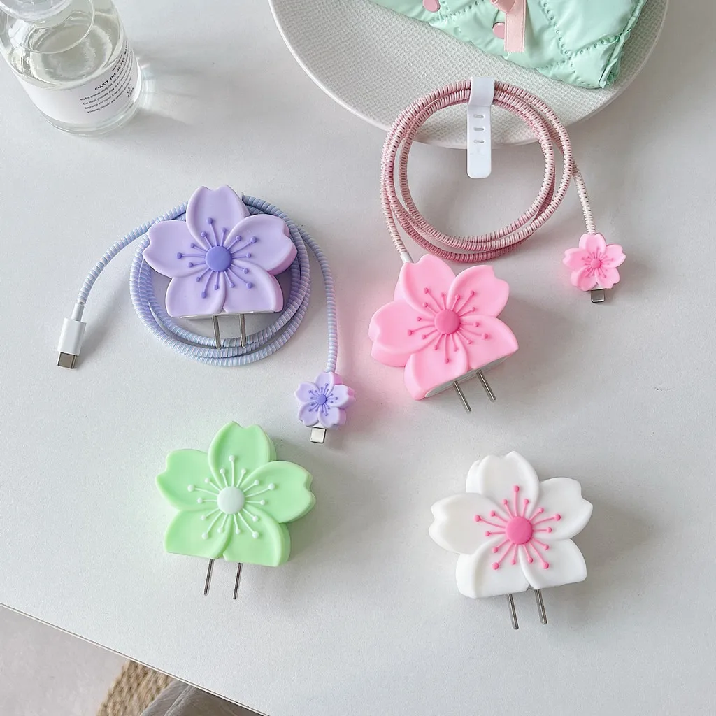New Flower Charging Data Cable Protector for iPhone 18/20w Charger Protective Cover Winder Accessories for iPhone 14 15 16