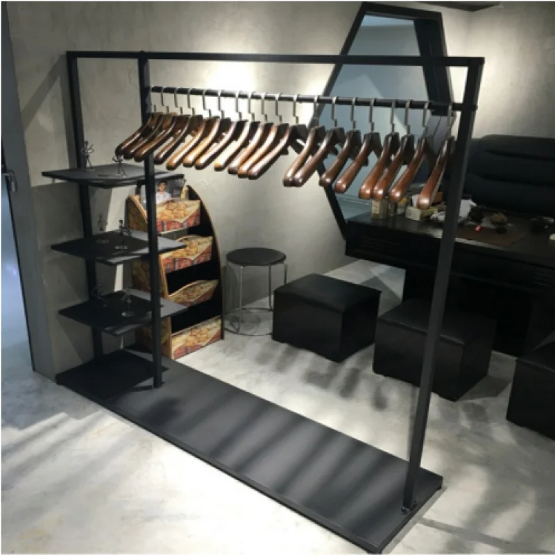 Custom, modern new style fashionable clothing display rack hanging steel clothing display racks