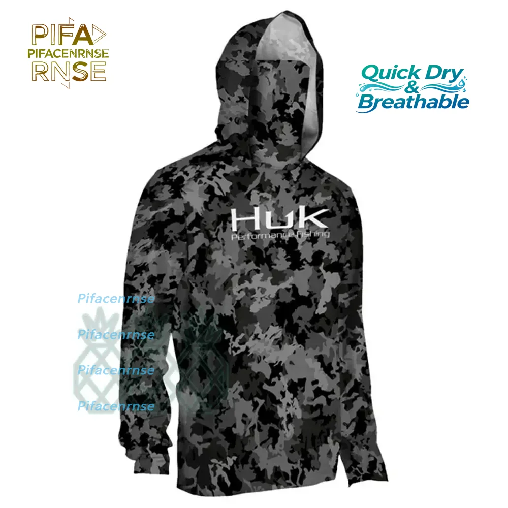

HUK Men's Fishing Hoodie with Face Mask Sun Protection Long Sleeve Summer Outdoor