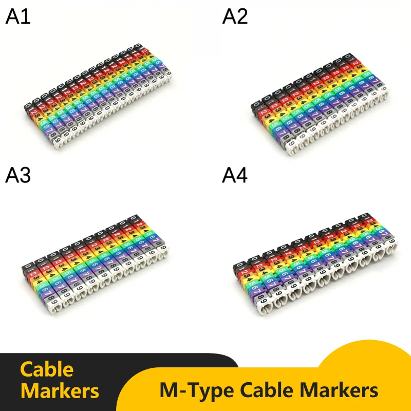 100/150pcs Cable Markers Colourful M-Type Marker Number Tag Label For 2-8mm Wire Network Cable Wire Marker Tag Label for Cat5