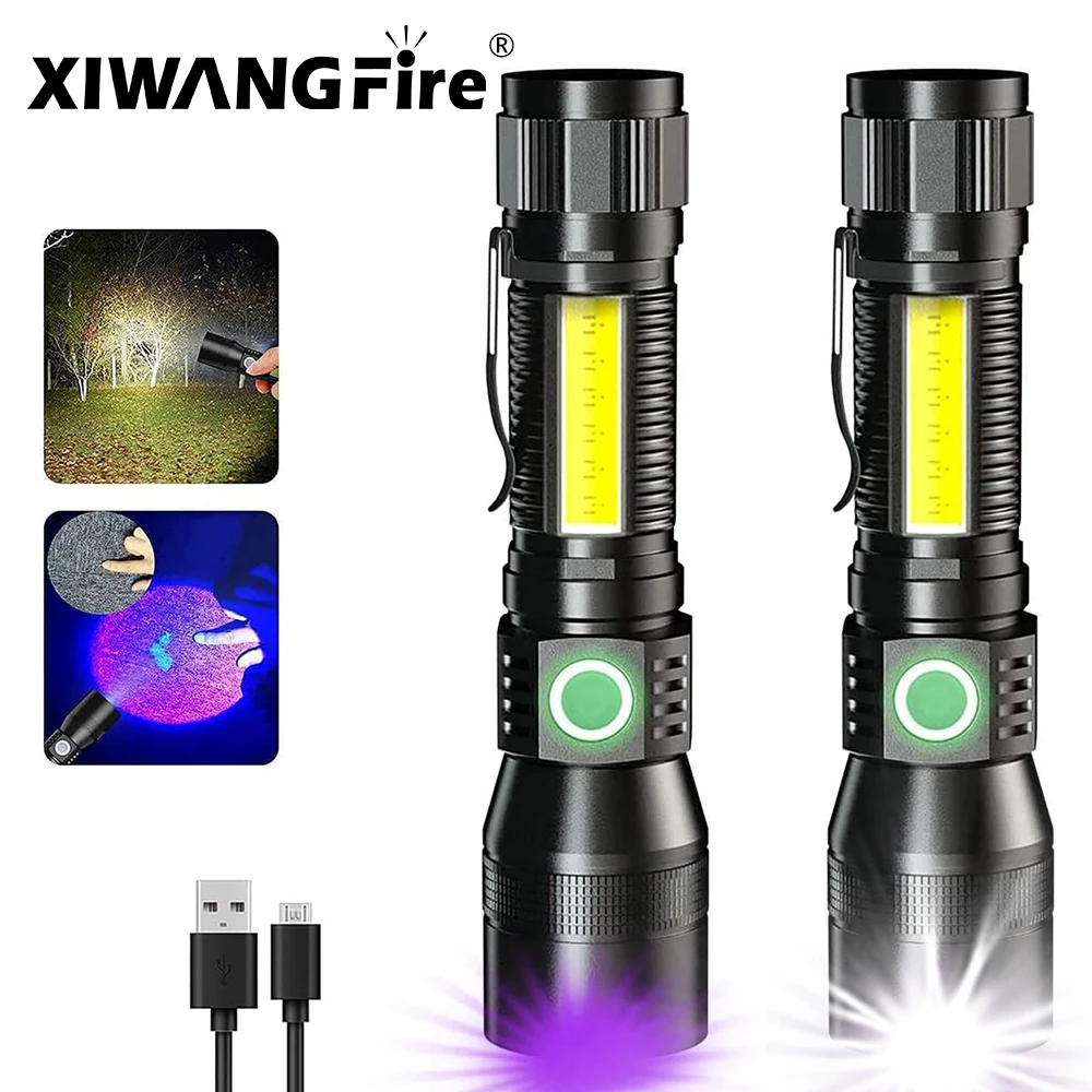 

Powerful Multifunctional LED UV Flashlight Rechargeable UV Flashlights 3in1 Black Light 7 Modes Waterproof Torch Camping Lantern