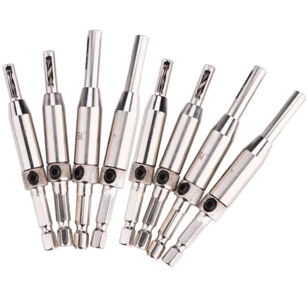 8PCS Universal Self Centering Drill Bit Set Silver Compact Hinge Drill Bits Self Centering Design High Speed Steel