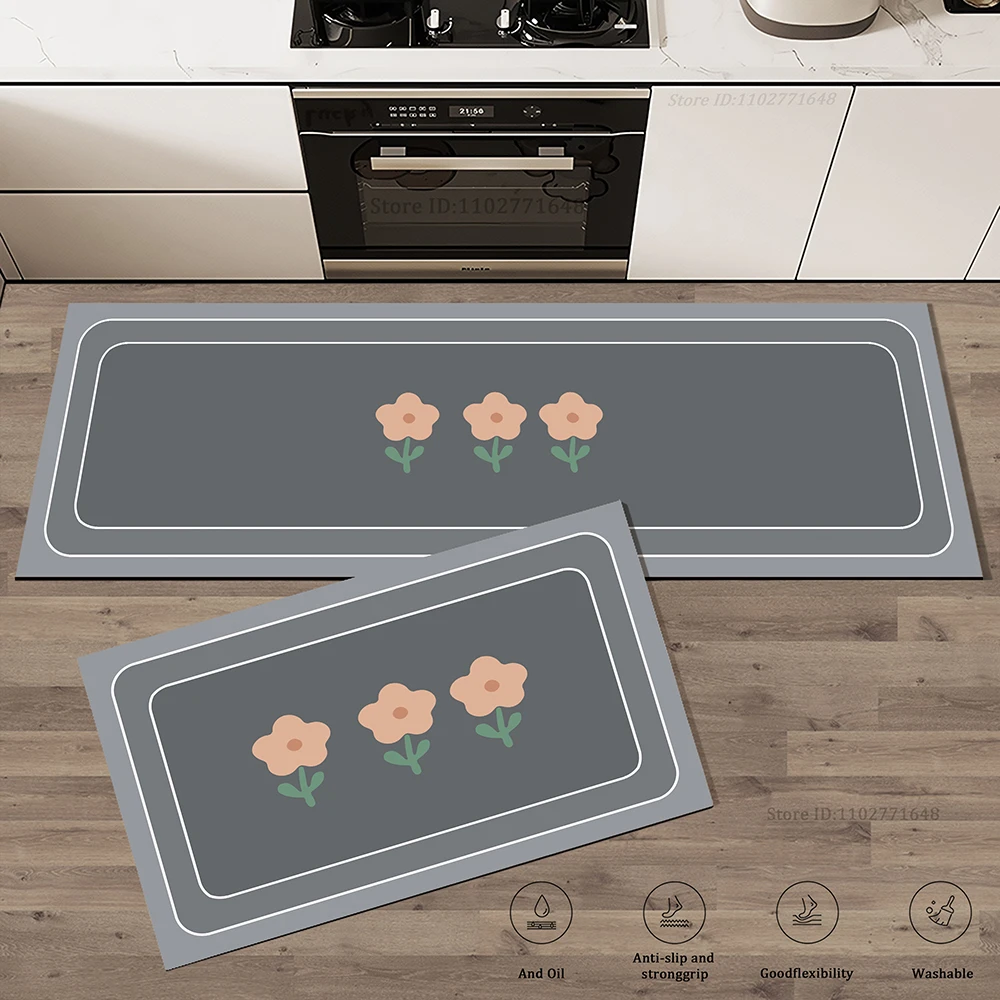 Blumen-Küchenmatte, Anti-Ermüdung, rutschfest, waschbar, lang, großer Bodenteppich, weich, für Wohnzimmer, Nachttisch, Eingangsbereich, Fußmatte – Detail 5
