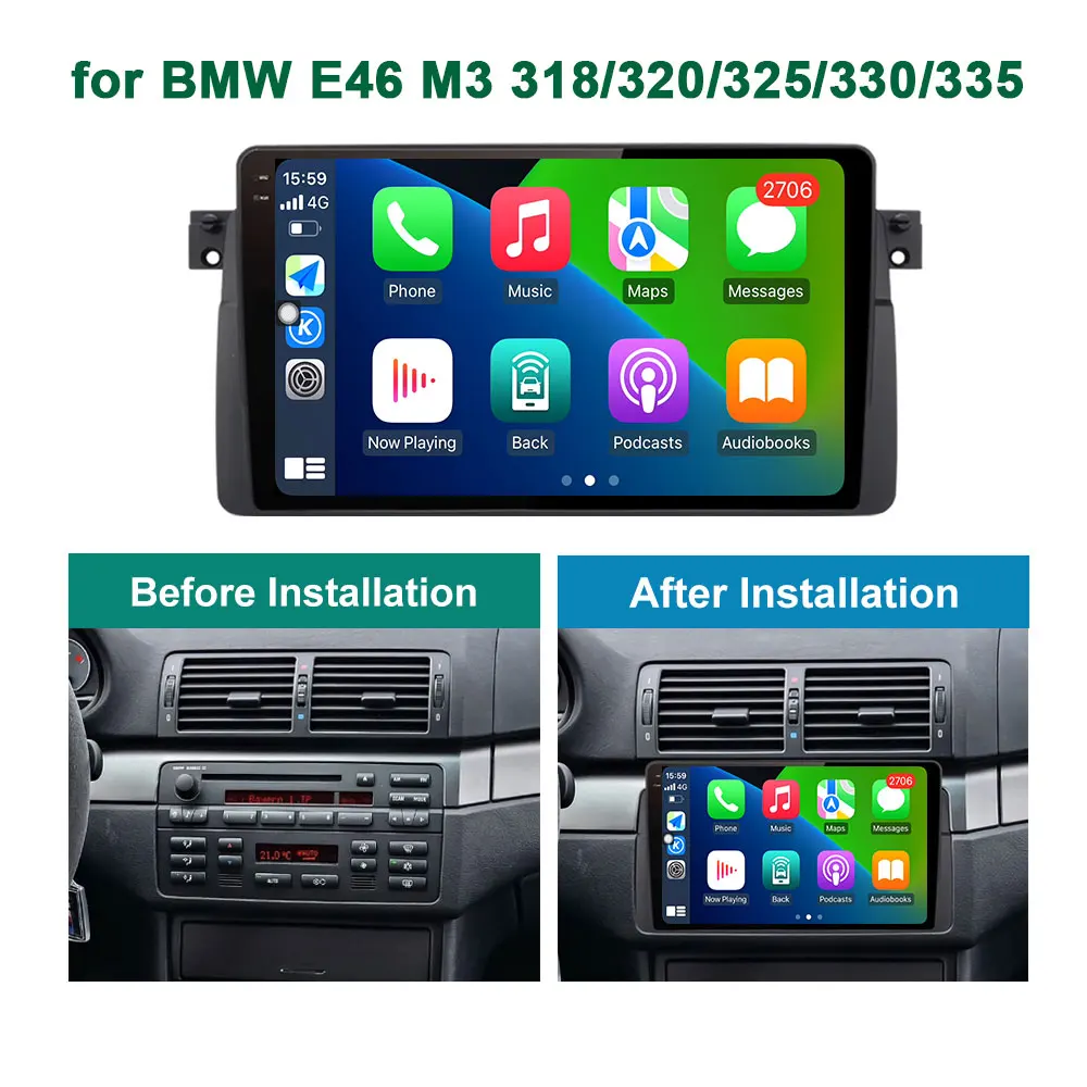 for BMW E46 M3 318/320/325/330/335 Android Intelligent System Car Multimedia Radio Video Player GPS Navigation QLED Touch Screen