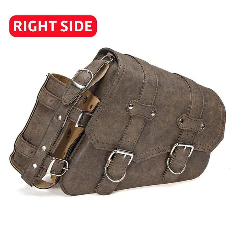 1 Stuks Vintage Bruine Motorfiets Zijtas Bagage En Flessenhouder Pu Leer Universeel Voor De Meeste Auto Rechts Of Links