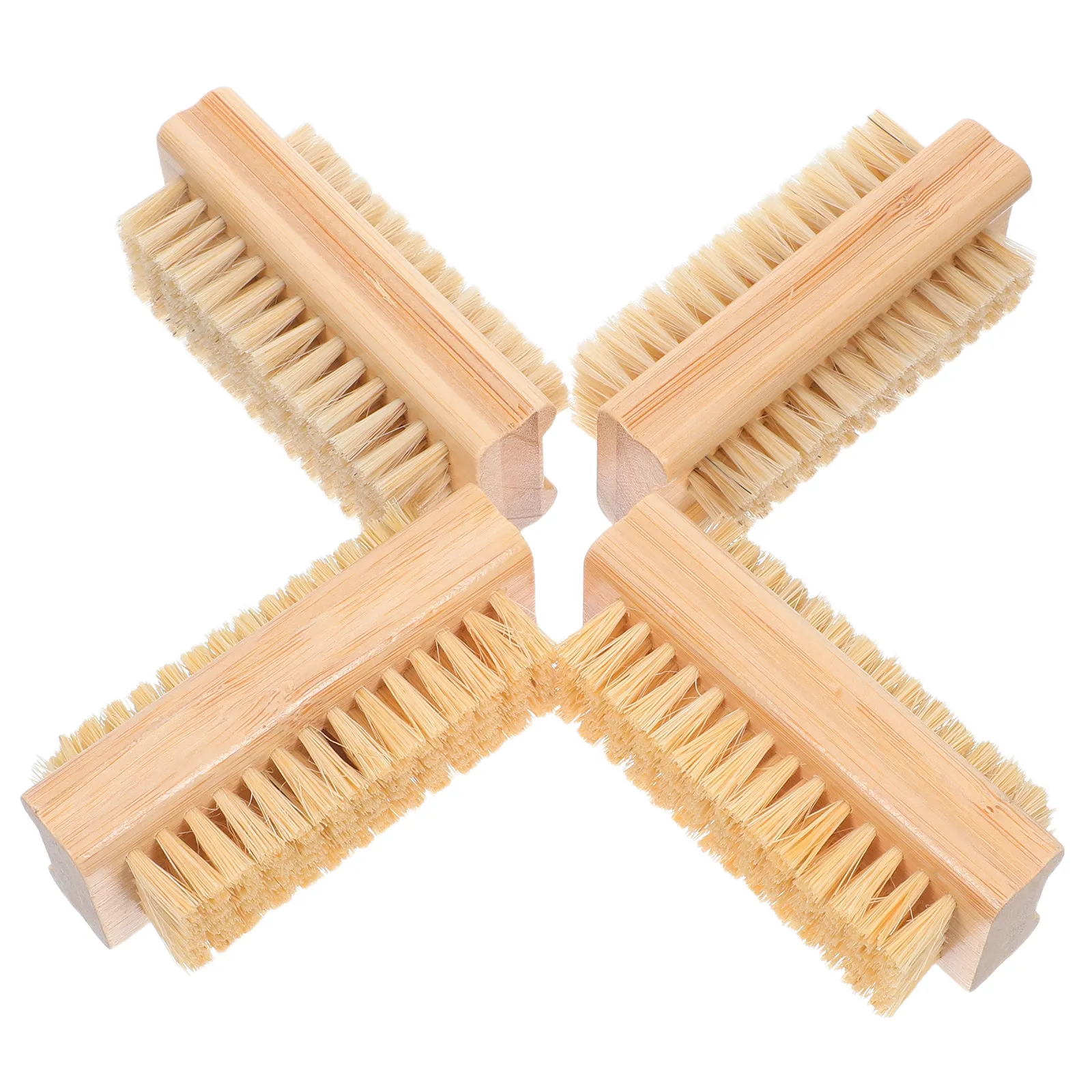 4Pcs Bamboo Nail Brush Set Dual Sided Manicure Tool Soft Stiff Bristles for Fingernails Toes Under Nail Cleaning Portable Salon