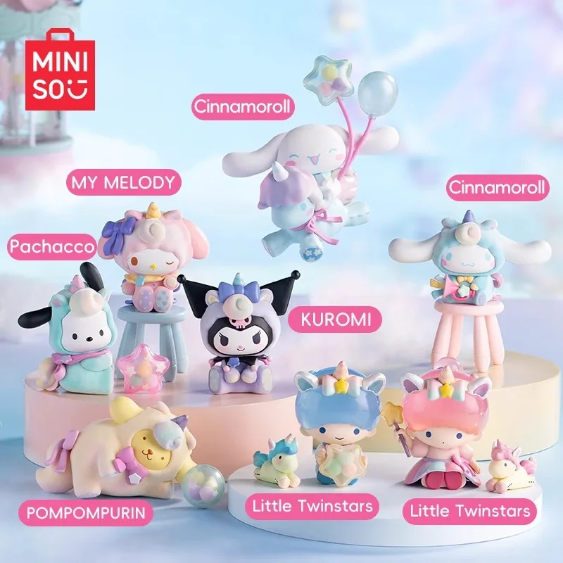 6pc Sanrio Cartoon Cute Cinnamoroll Kuromi Fantasy Park Series Blind Box Ornament Handmade Girl'S Heart Gift Toy Lovely Girl