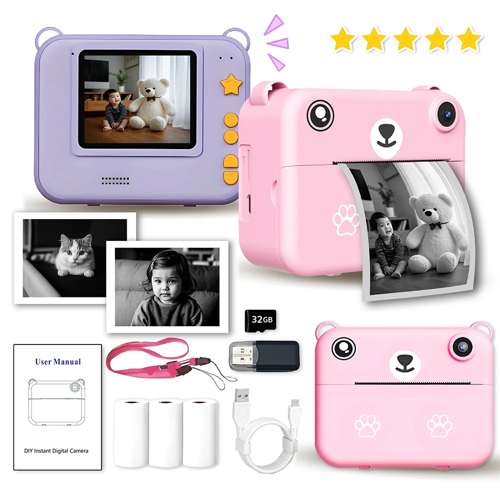 Kids' Multi-Functional Portable Camera 32GB SD Card Included Halloween Themed Instant Print Small Camera Perfect Children's Gift