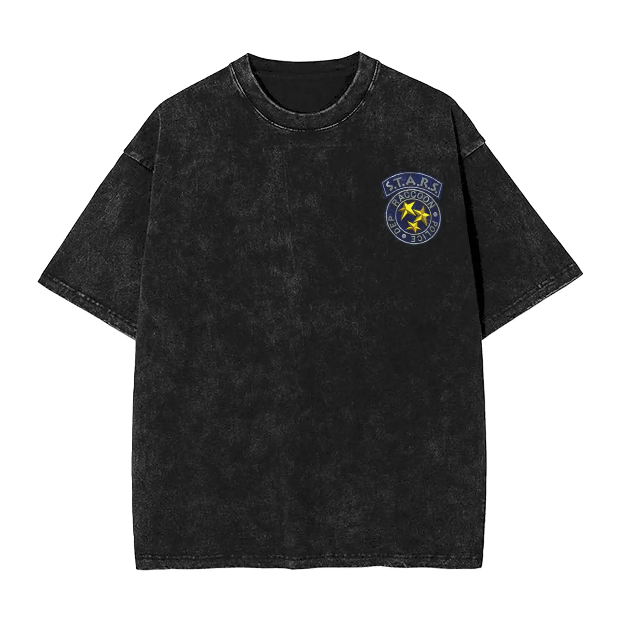 Washed T Shirt STARS Raccoon Police Department R.P.D.  T-Shirts Street RPD  Streetwear Short Sleeve Printed Tops Tees Men Women
