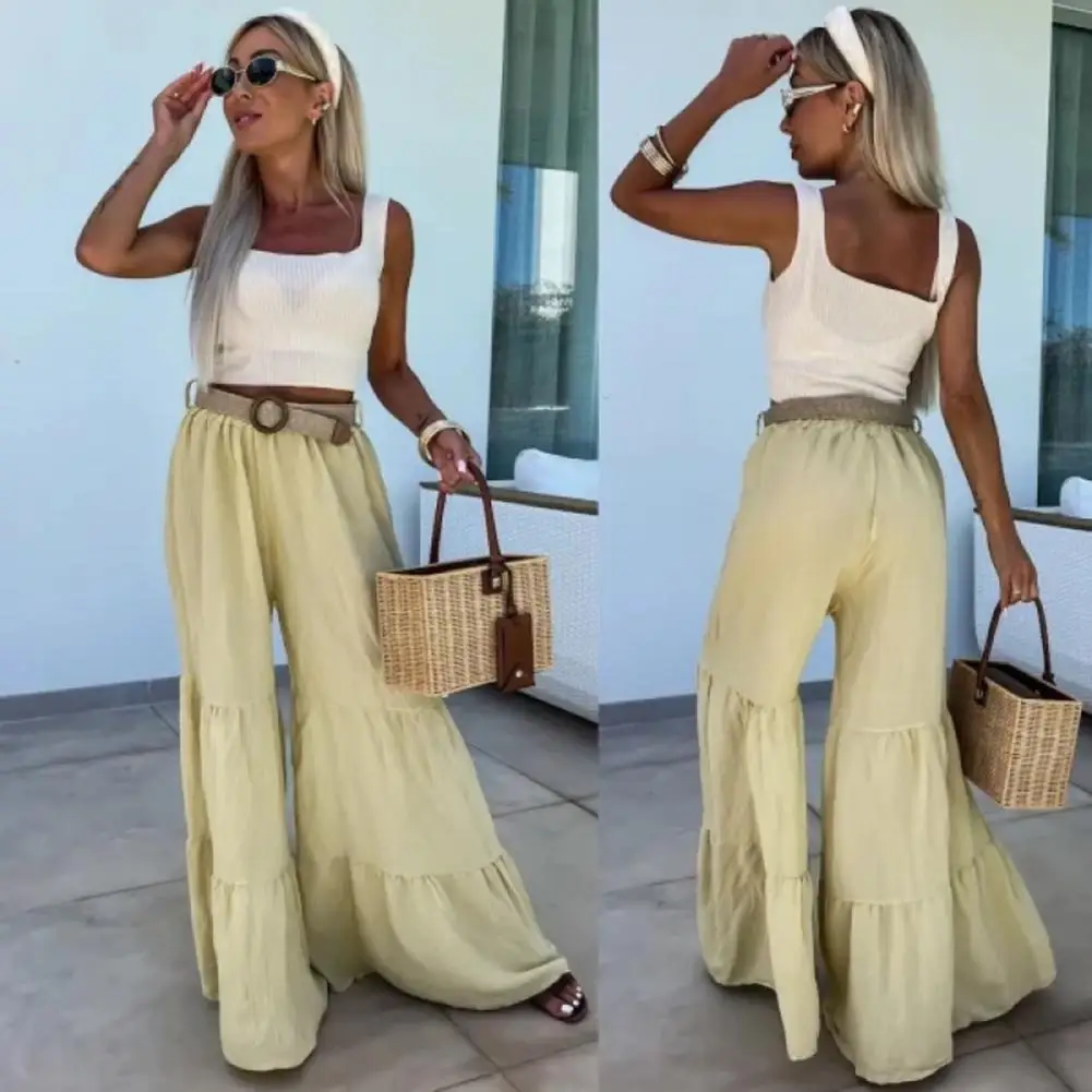 

Women Wide-leg Trousers Stylish Women's Flared Pants High Waist Ruffle Stitching Wide Leg Trousers for Streetwear Everyday