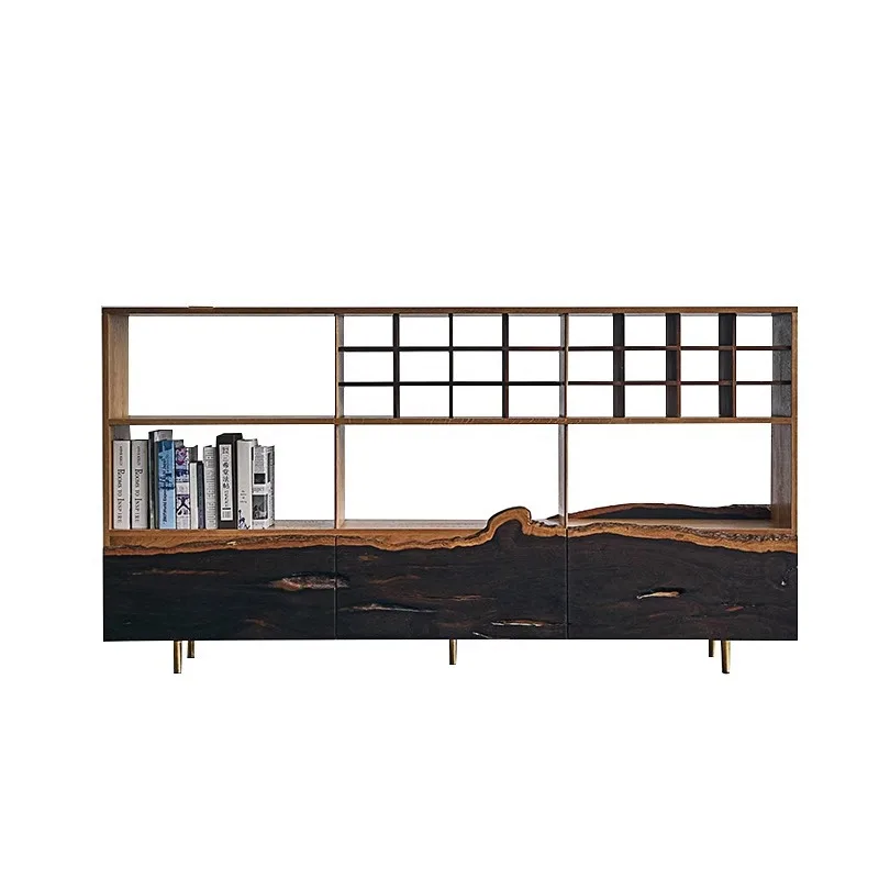 Teacup holder Double-sided bookshelf Wabi Sabi wind rack Entrance partition cabinet Tea room