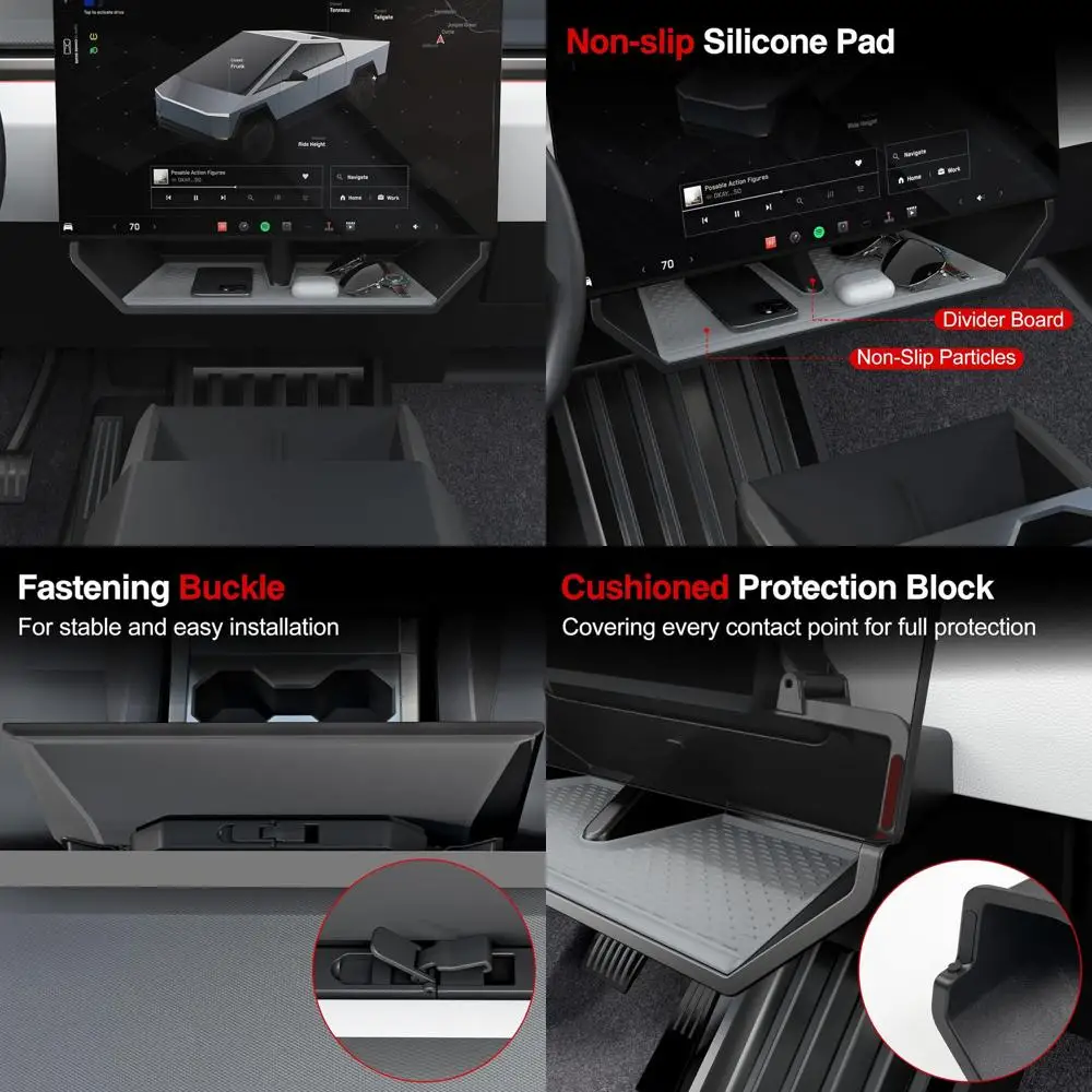 

Ящик для хранения под экраном с противоскользящей силиконовой подкладкой, совместимый с Tesla Cybertruck 2025 2026 2024, организация центральной консоли
