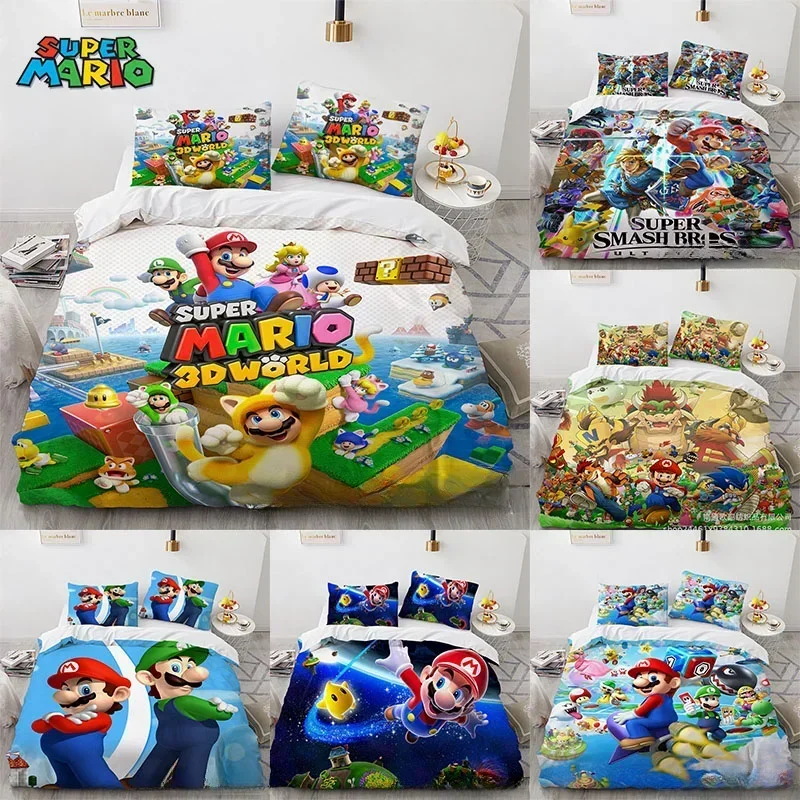 

Super Marios Bros Duvet Cover with Pillowcase Anime Figure Bedding Set Kawaii Bedding Set Bedroom Decoration Bed Set Bedclothes