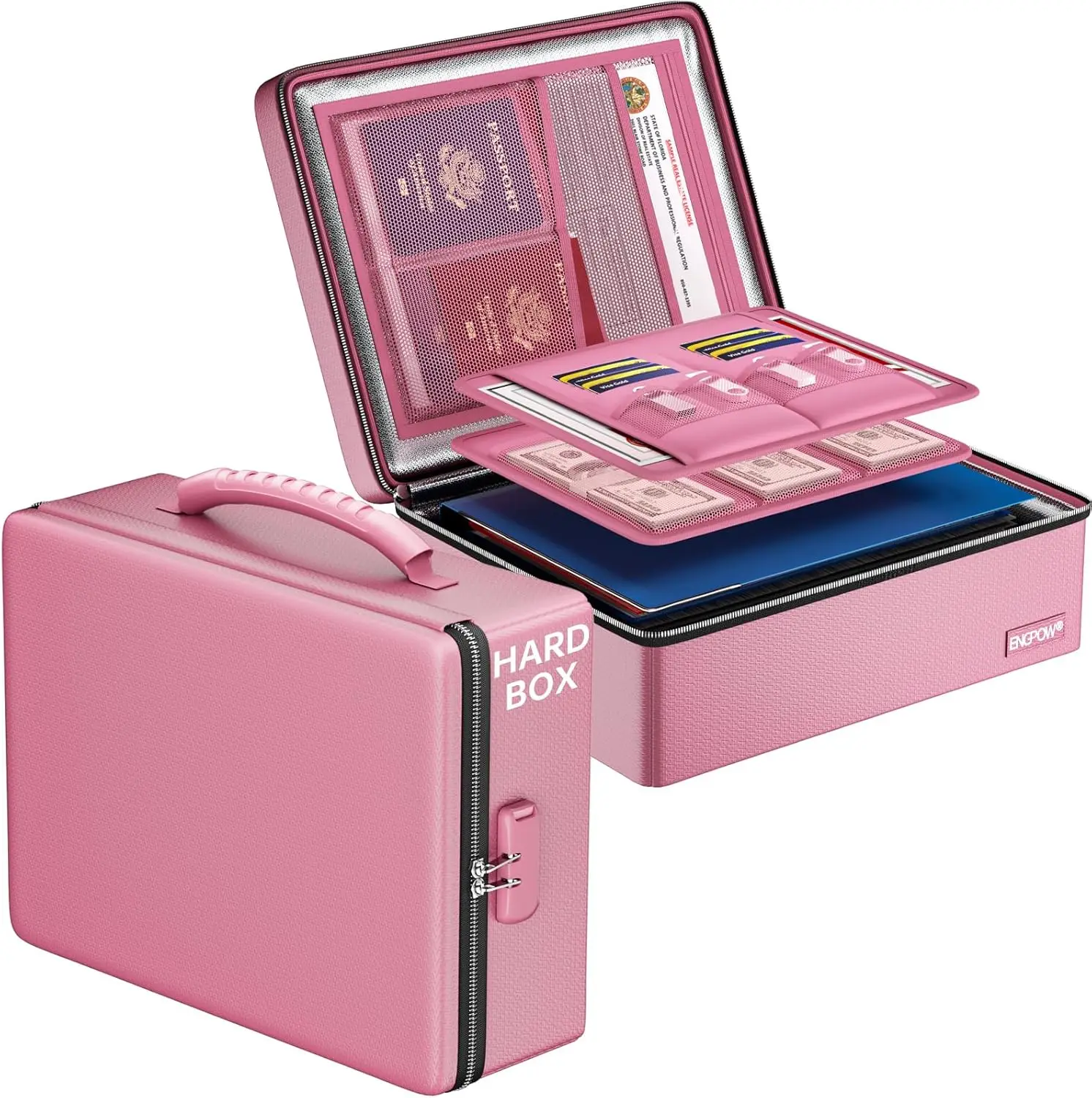 

Fireproof Document Box with Lock, Heat & Water Resistant Storage Safe for Files, Laptop, Cash - Pink