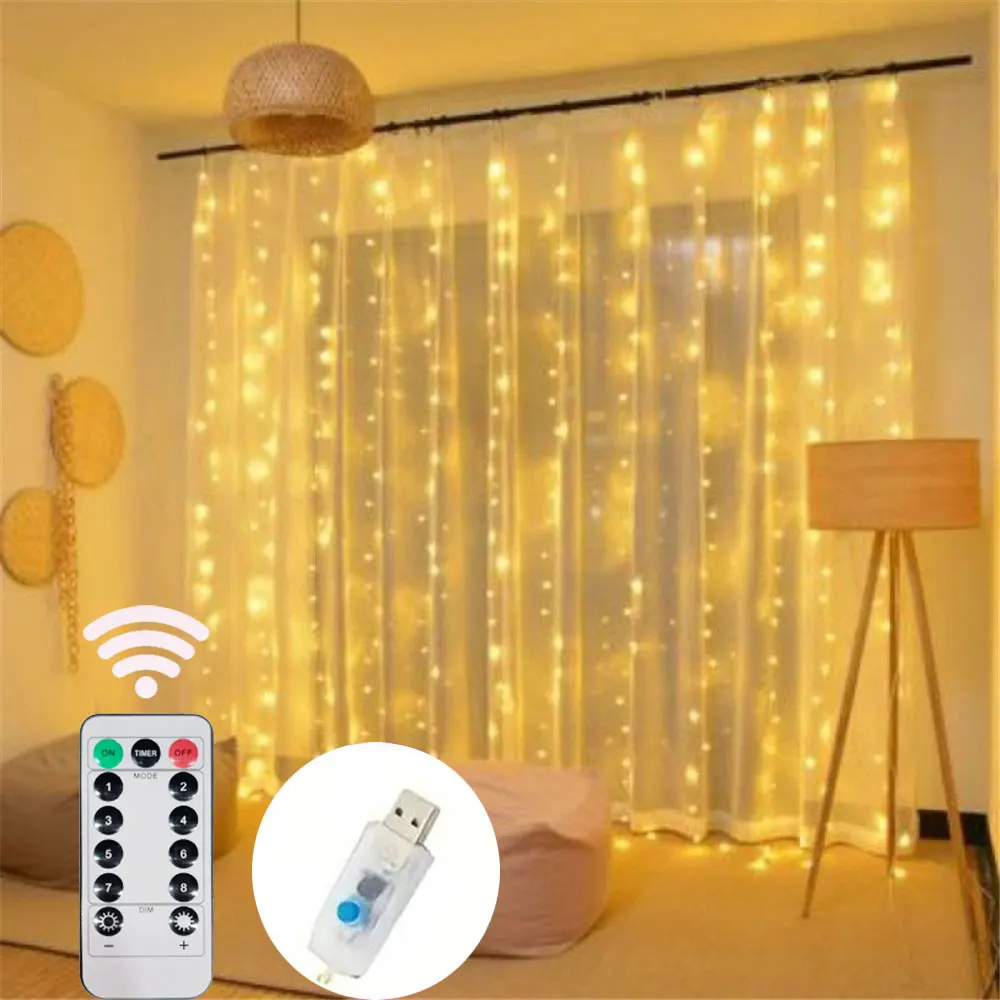 Valentine's Day USB Curtain LED String Lights EID Mubarak Bedroom Wedding Ramadan Home Decoration Fairy Lights 3/6M