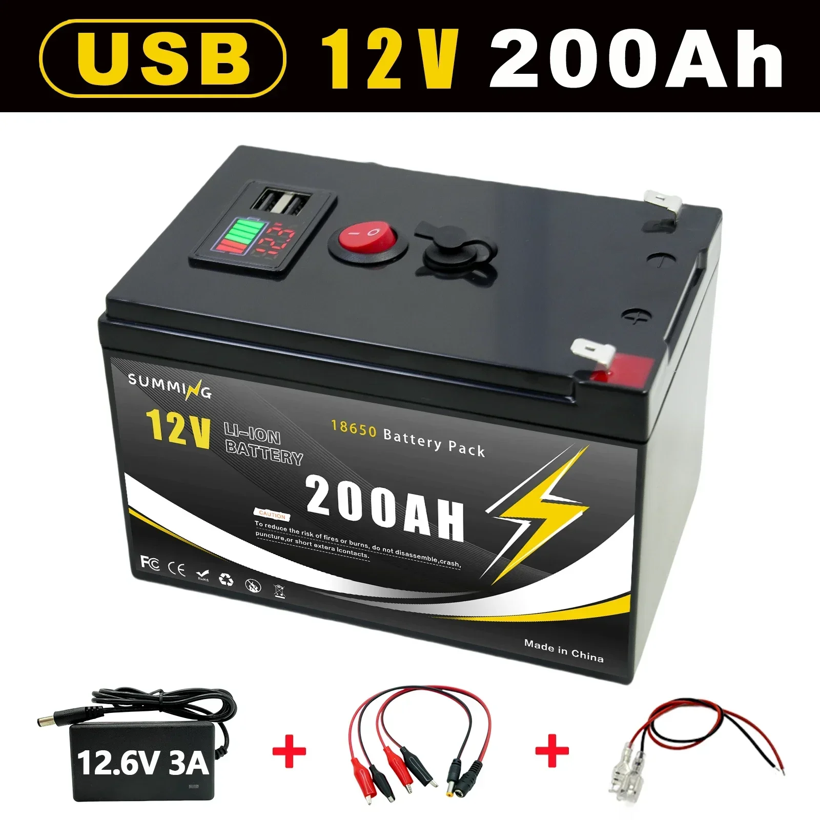 

12V 200Ah Lithium 5000+Cycles LiFeP04 Rechargeable Battery for Solar/Wind Power,Small UPS,Lighting,Power Wheels️Fish Finder