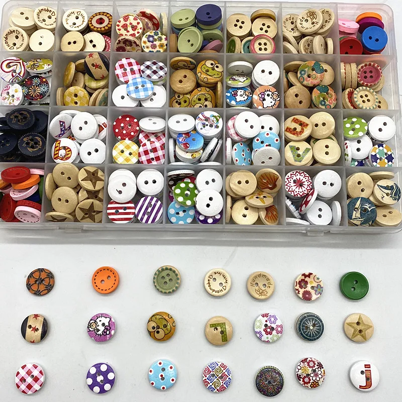 New 30pcs 15mm Many Sorts of Variety of Hybrid Round Buttons Love Scrapbook Wedding Decor Sewing Accessoriesmme