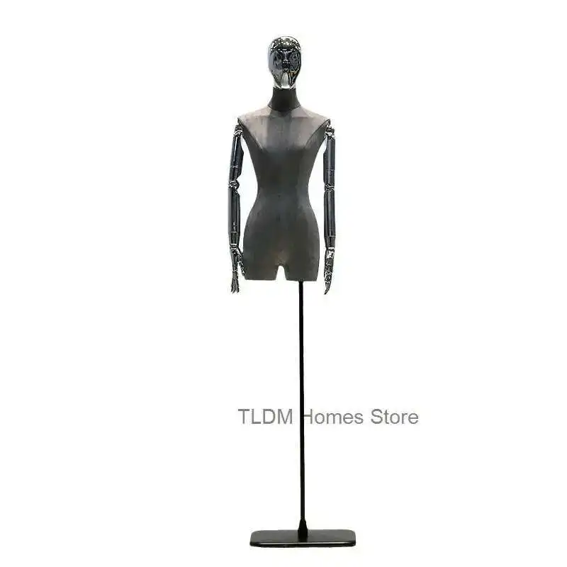 

Korean Female Suede Model Upper Body Mannequin Model Electroplated Arms Clothing Store Window Wedding Dress Display Stand P