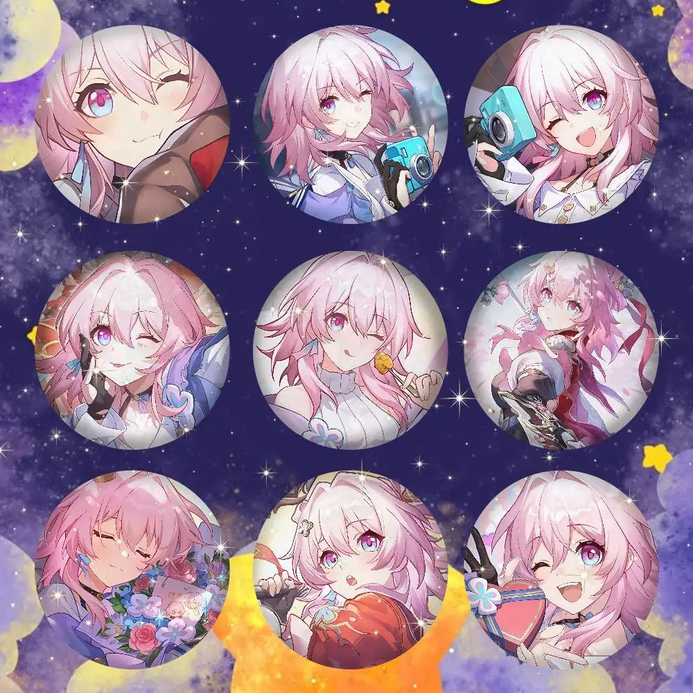 March 7th Honkai Star Rail Tinplate Brooch  Figure Icon Badge Handmade Brooches for Backpack Clothes Decoration
