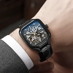 New Top Brands Mechanical Men Watch Fashion Casual Business Skeleton Out Male Automatic Wristwatch  Leather Man's Watches