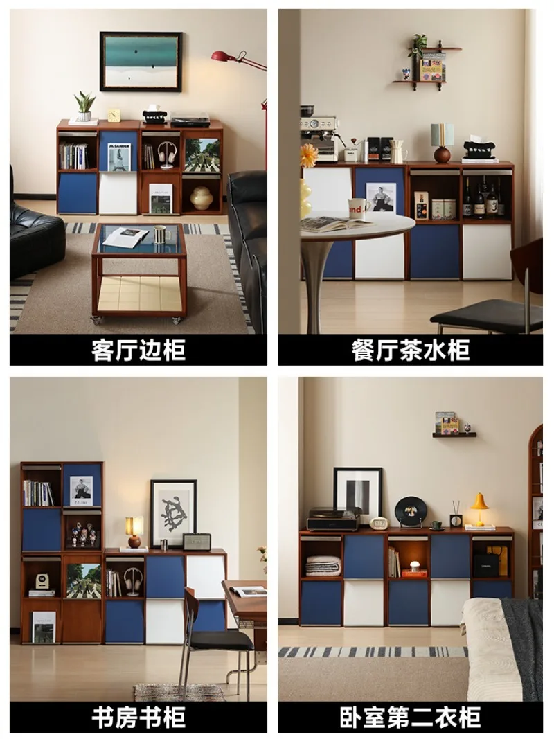 Solid wood bookcase Bauhaus combination module cabinet antique dining side cabinet household floor cabinet