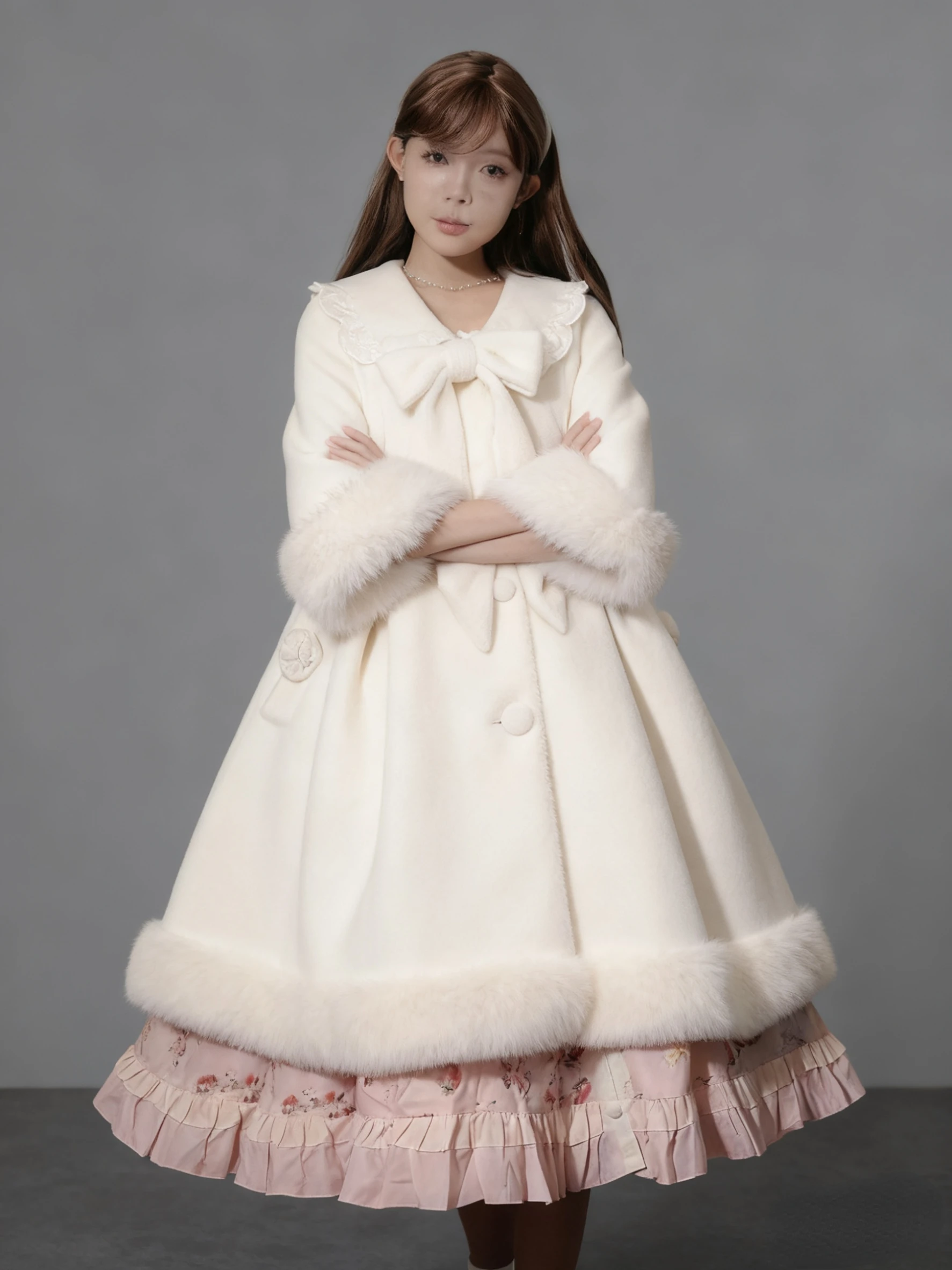 

Japanese Kawaii Women Elegant Medium Length Coat Lolita Bow Pockets Button Outwear Y2k Winter Warm Casual Sweet Long Sleeve Tops