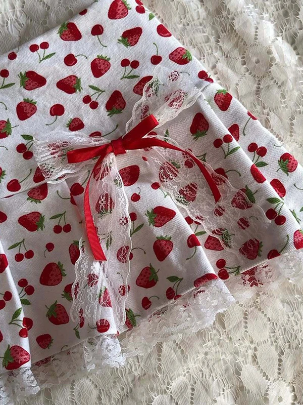 Saia com estampa stbery original para mulheres vintage sle coreano commute mistura de algodão saia evasê comprimento ortopé doce picante...
