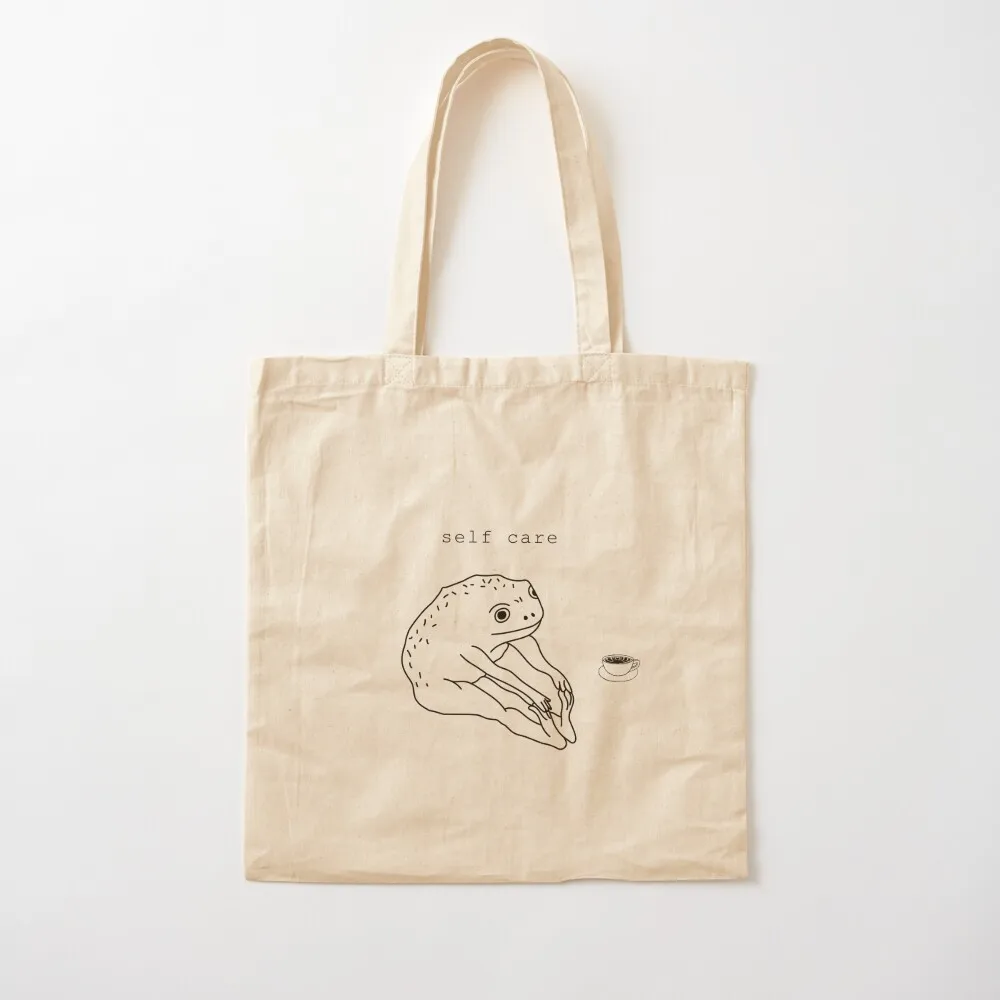 Self Care Frog Drinking coffee Tote Bag Beach bag personalized tote the tote bag