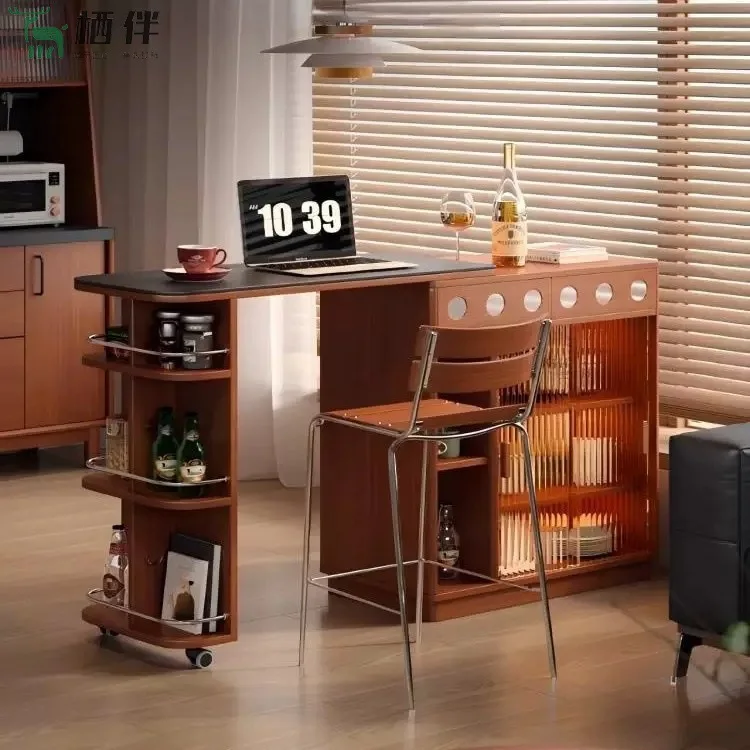 

PYJ solid wood rock slab storage storage household dining side cabinet entrance middle island partition telescopic cabinet