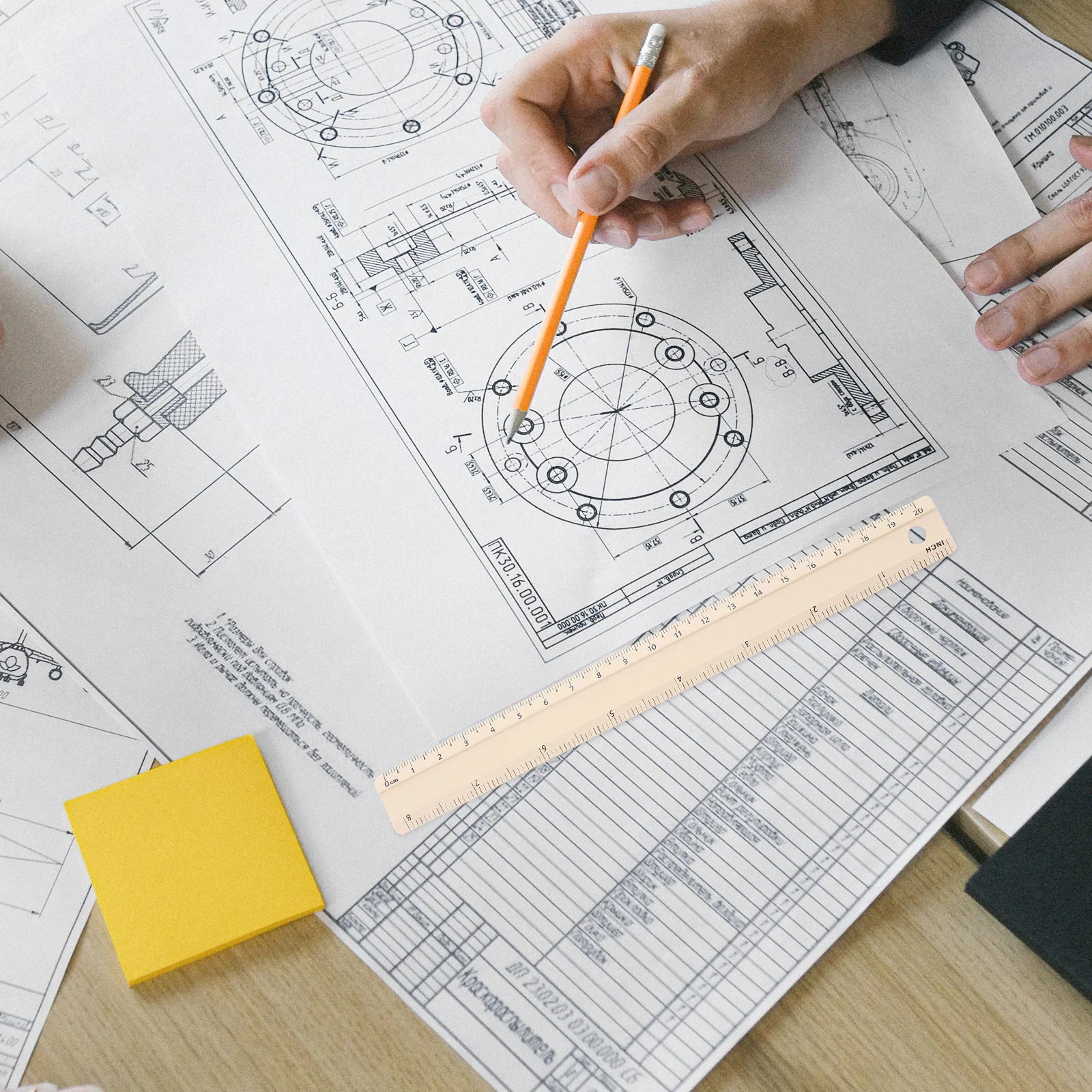 20Cm Aluminum Alloy Straight Ruler Sturdy Metal Measuring Tool For Students Drafting Precision Cm Feet Multi-Functional Office