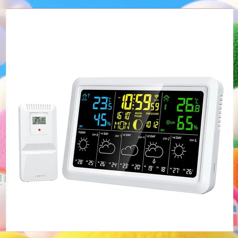 

WIFI Multifunction Tuya Weather Station Air Quality Temperature Humidity Meter Moon Phase Air Pressure Weather Clock-ABUA