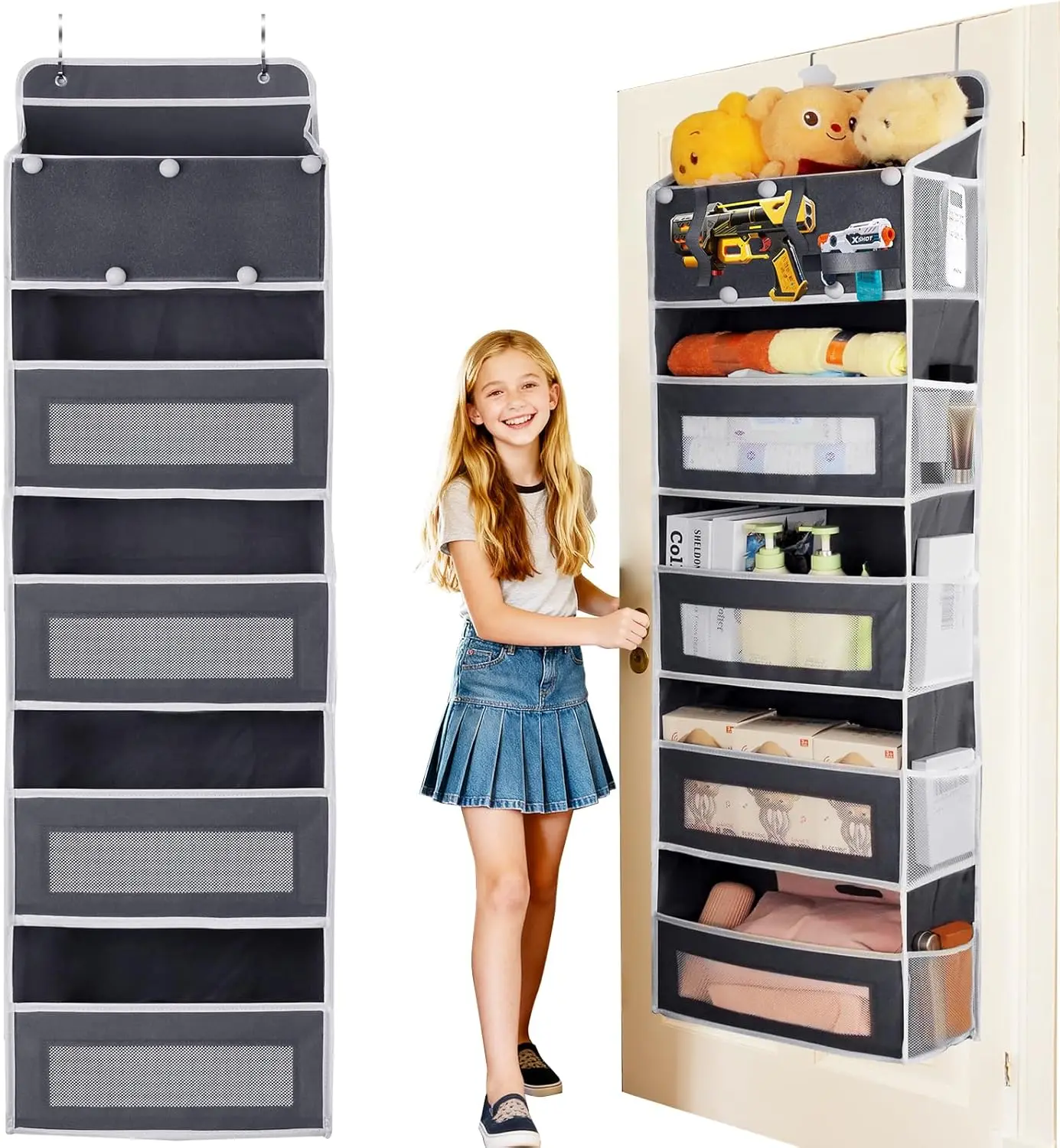 

5-Tier Over the Door Storage Organizer with 5 Side Mesh Pockets, 40lbs Large Load Capacity with 2 Hooks Design, Door Han