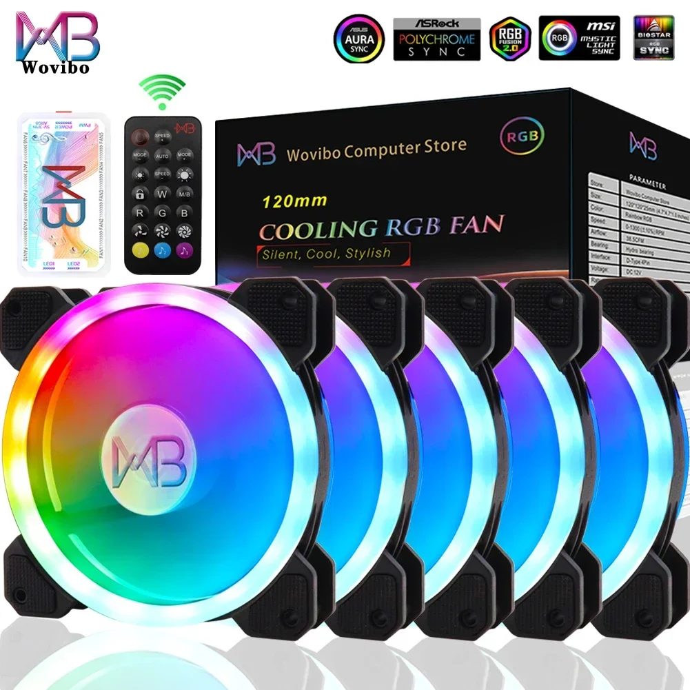 Casing Komputer PC 120Mm Kipas Pendingin 6Pin RGB Led Dapat Disesuaikan 12Cm Ventilasi Diam 5V DC ARGB Kipas Angin Menyesuaikan Kecepatan Aura Sync