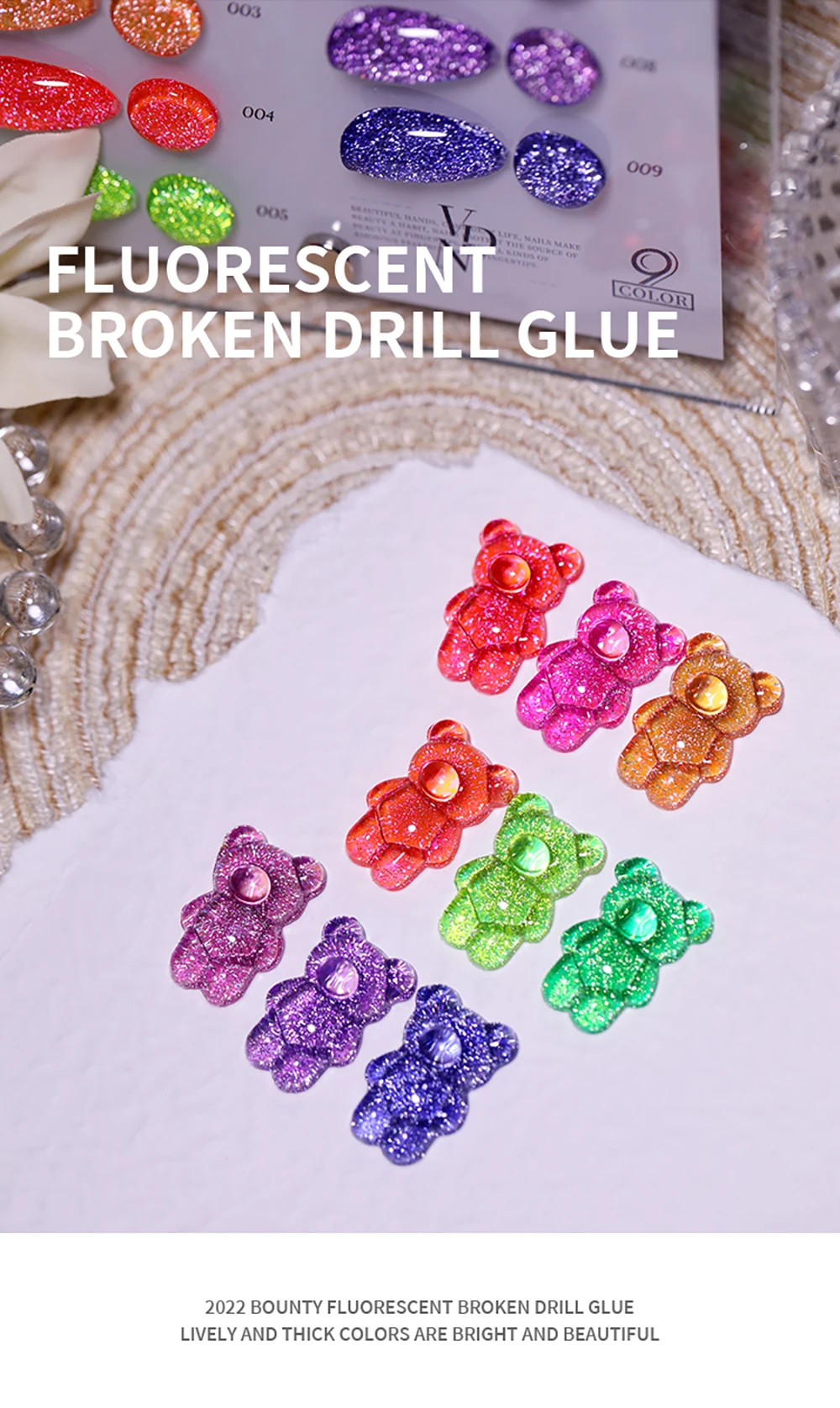 Vendeeni 9-Farben Funkelnder Fluoreszierender Diamant-Gel-Nagellack, Glänzender UV-Soak-Off-Gel-Lack, Glitzer-Nagelkunst-Gel-Lack – Detail 4