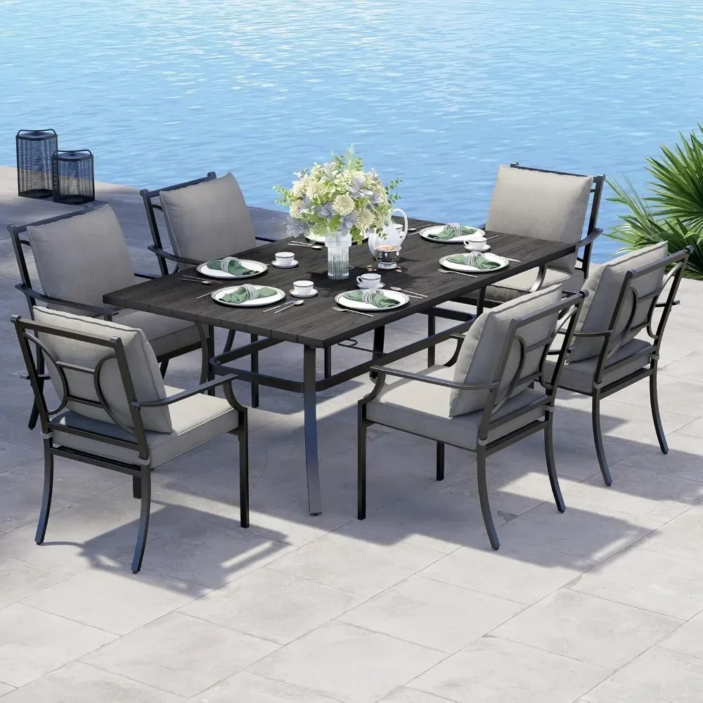 

7-Piece Patio Dining Set, Outdoor Fixed Dinings Set with Olefin Cushions,1 Rectangular Dining Table,Outdoor Dining Table Sets