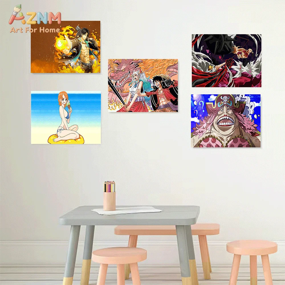 AZNM One Piece Anime Canvas Painting Ace Nami Zoro Robin Big Mom Character Print Unframed Canvas Poster Home Art Decor for Bed