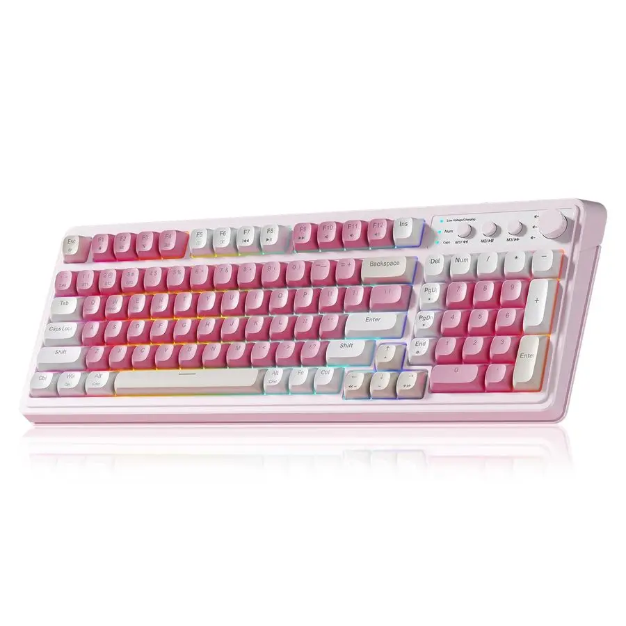 

99 Key Keyboard, Wireless Gaming Keyboard Bluetooth Computer Keyboards Creamy Cute with Number Pad RGB Backlit TriMode BT 2.4GHz