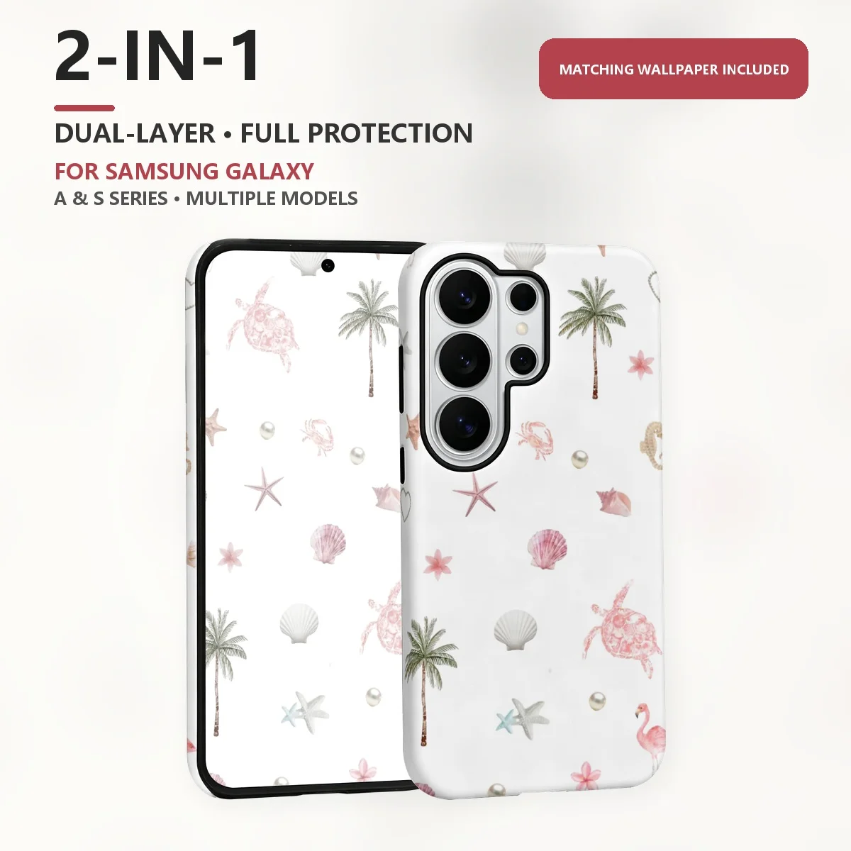 Pink Flamingo Turtle 2-in-1 Dual-Layer Phone Case for Samsung Galaxy S26 S25 S24 Plus Ultra FE S20 FE A56 A17 A16 A15