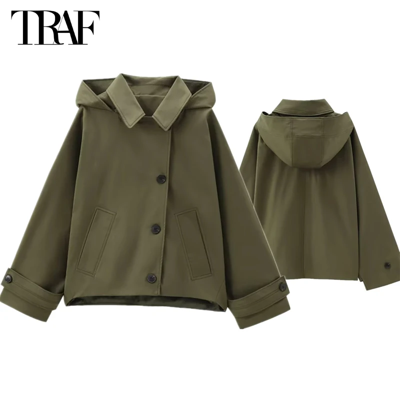 TRAF Hooded Women\'s Trench Coat Long Sleeve Women\'s Windbreaker New in Coats and Jackets for Women Winter Coats Woman 2024