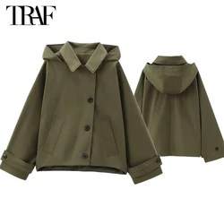 TRAF Hooded Women's Trench Coat Long Sleeve Women's Windbreaker New in Coats and Jackets for Women Winter Coats Woman 2024