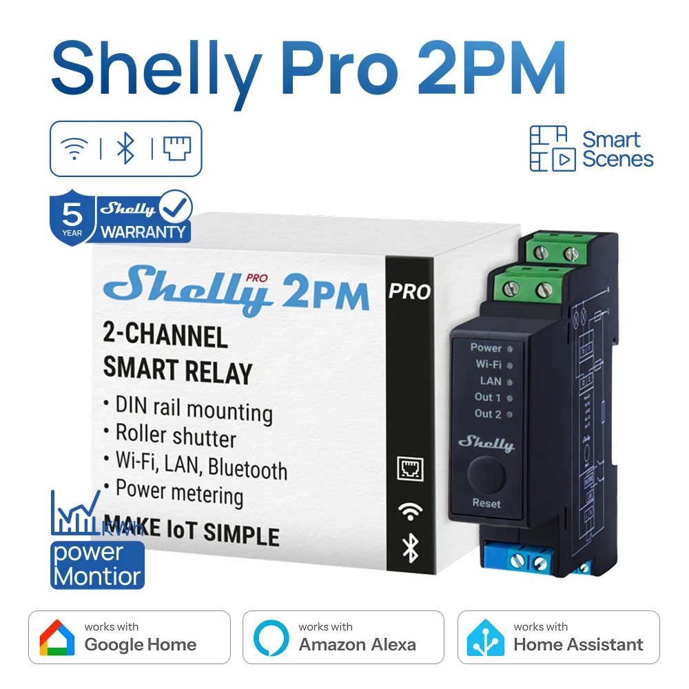Shelly Pro 2PM Wifi Relay Precise Power Metering Overheating Protection Suitable Roller Shutter Automation Enhanced Safety