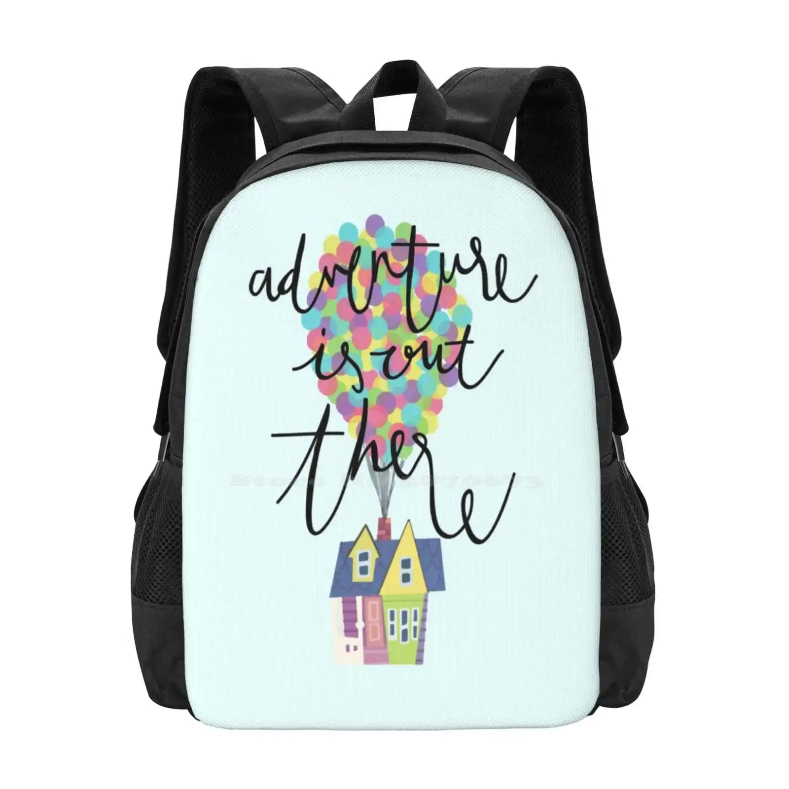 

Adventure Is Out There Hot Sale Backpack Fashion Bags Pixar Up Adventure Hand Lettering Typography Balloons House