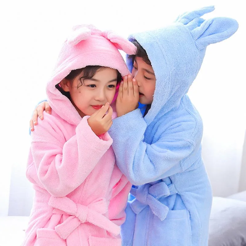 Children's Bathrobe Cotton Fall/Winter Cape with Hood, Longer Length Boys & Girls Warm & Absorbent, Thickened for Extra Coziness