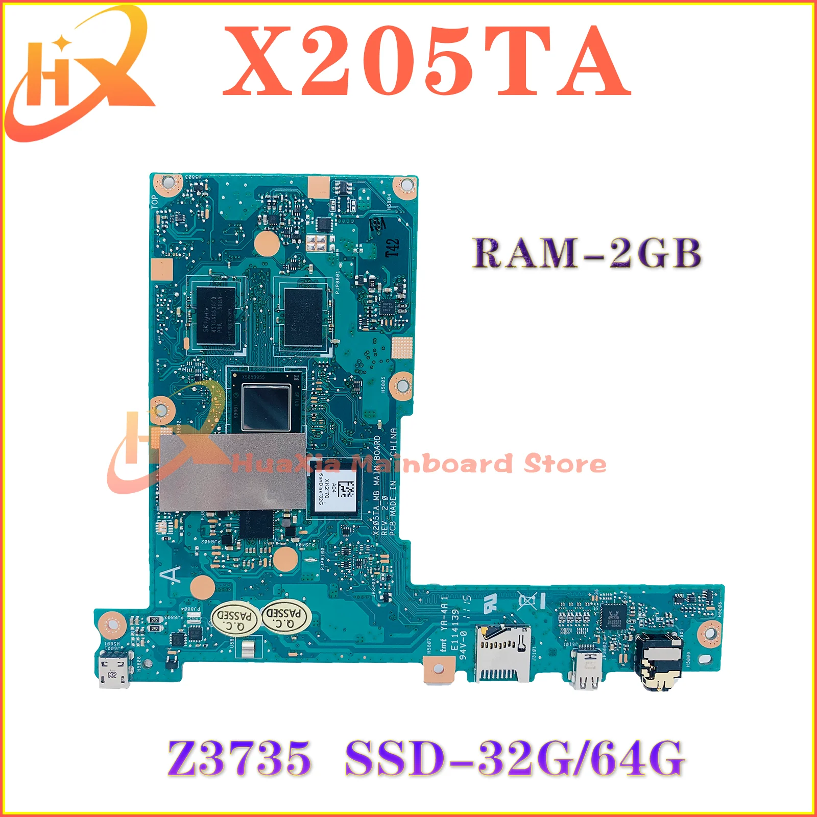 

X205T Laptop Motherboard For ASUS X205TA X205TAW Mainboard Z3735 32G/64G SSD 2G-RAM 100% Tested Fast Ship