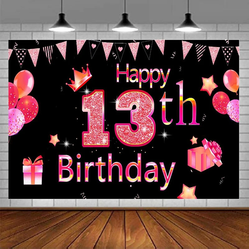 Photography Backdrop Rose Gold Sign Balloon Poster For 13th Birthday Photo Booth Background Party Decoration Banner Supplies