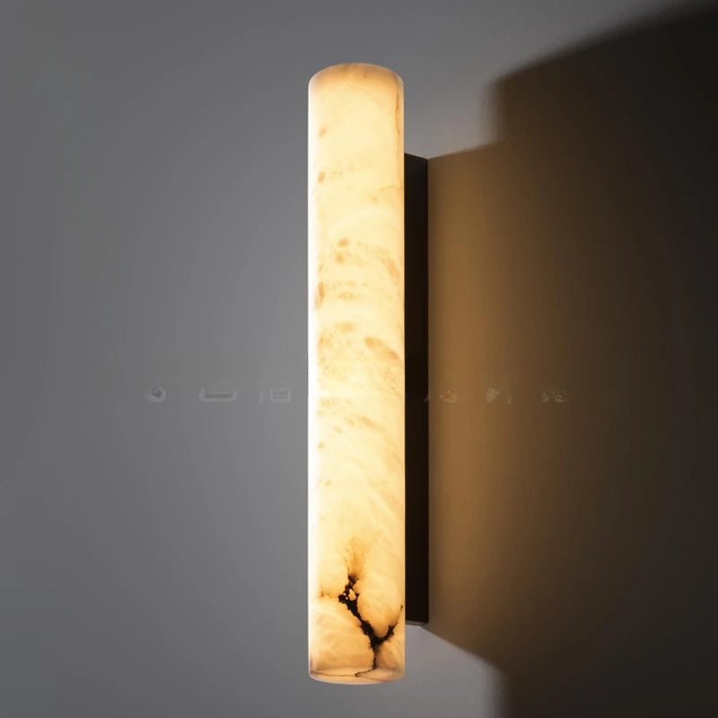 Cylinder stone wall lamp All copper living room background wall Bedside study marble strip wall lamp