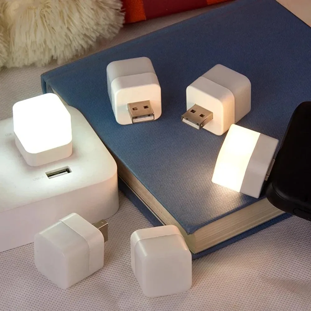 Luz noturna LED Plug USB, Mini USB Night Light, Carregamento do banco de energia, Luzes do livro, Recarregável, Proteção ocular, Lâmpada de cabeceira