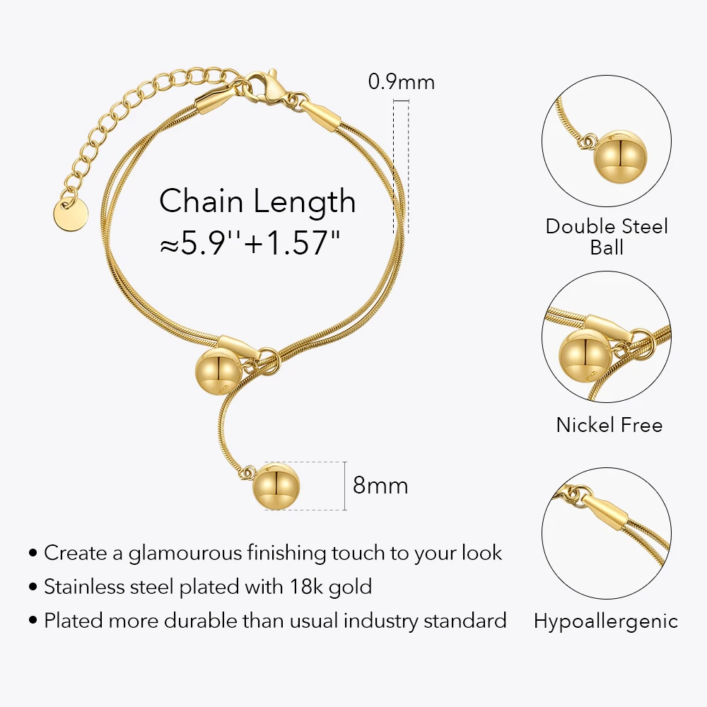 ENFASHION Unique Double Steel Ball Bracelet For Women Stainless Steel Fashion Jewelry Gold Color Chain Bracelets Party B222274