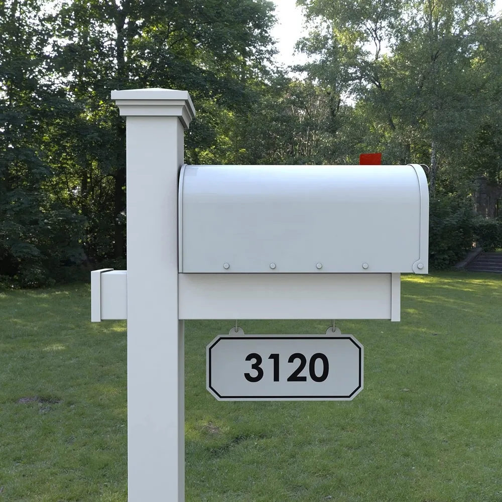 2024 New Vinyl/PVC Post，Decorative Curbside Postal Solution with Classic Traditional Style and Hanging Address Plate